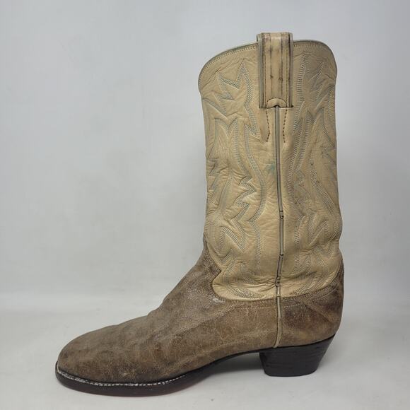 Vintage Justin Boots EXOTIC Mens 9.5D Beige Tan Leather Western Cowboy USA B1707 - Picture 7 of 15